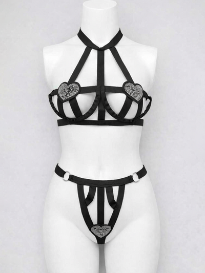Dark Desire Strappy Heart Lingerie Set —  Pakistan COD