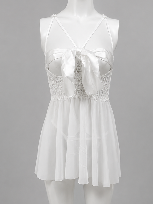 Midnight Bow Lace Babydoll Nightdress