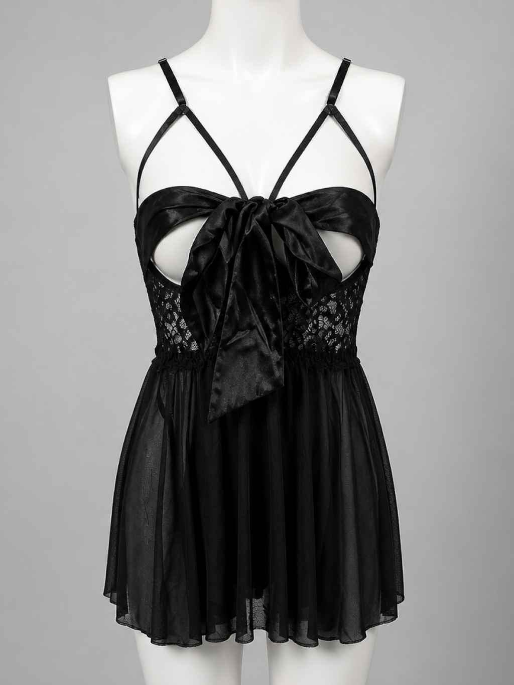 Midnight Bow Lace Babydoll Nightdress