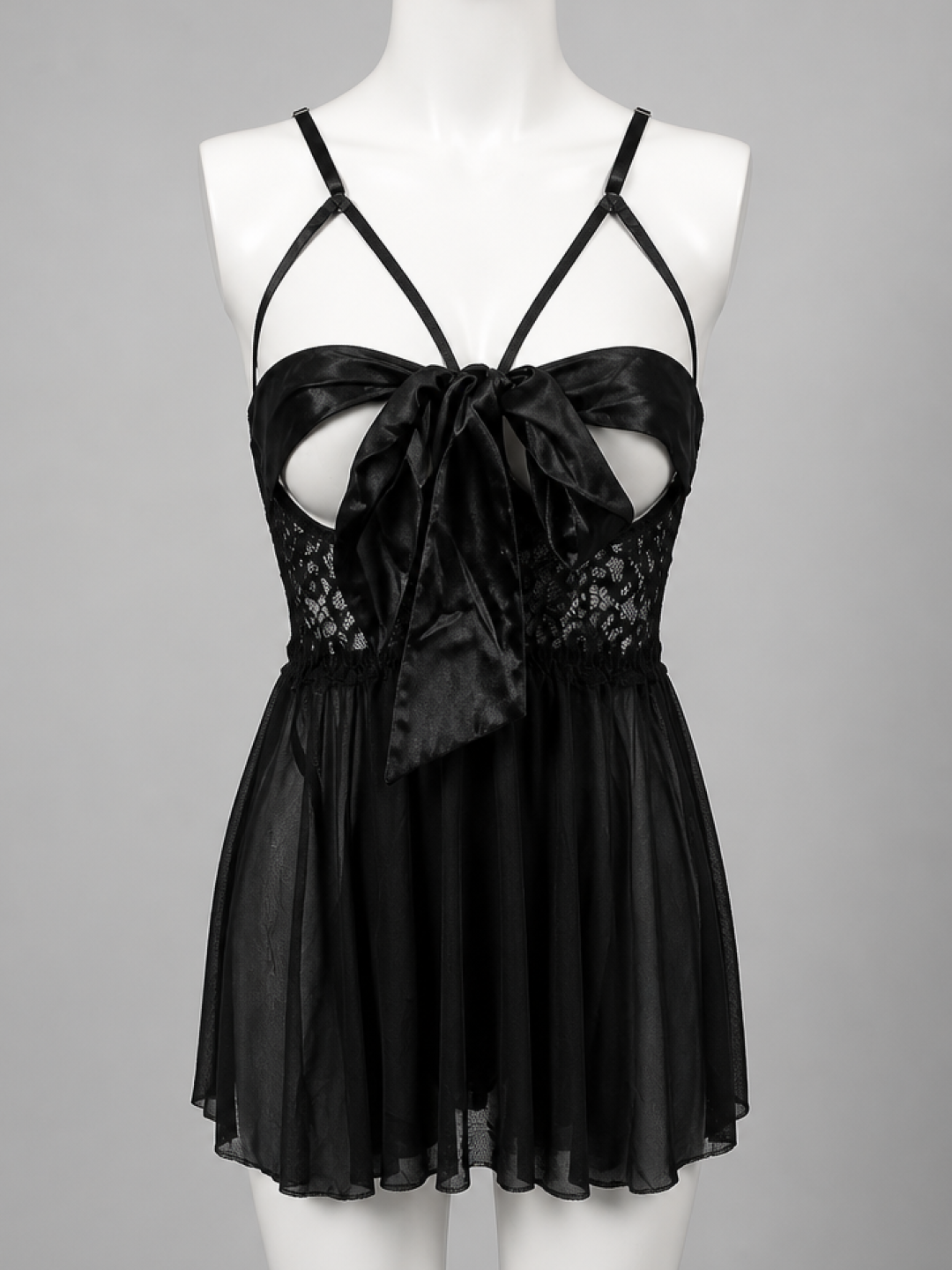 Midnight Bow Lace Babydoll Nightdress