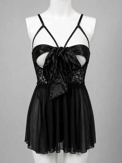 Midnight Bow Lace Babydoll Nightdress —  Pakistan COD
