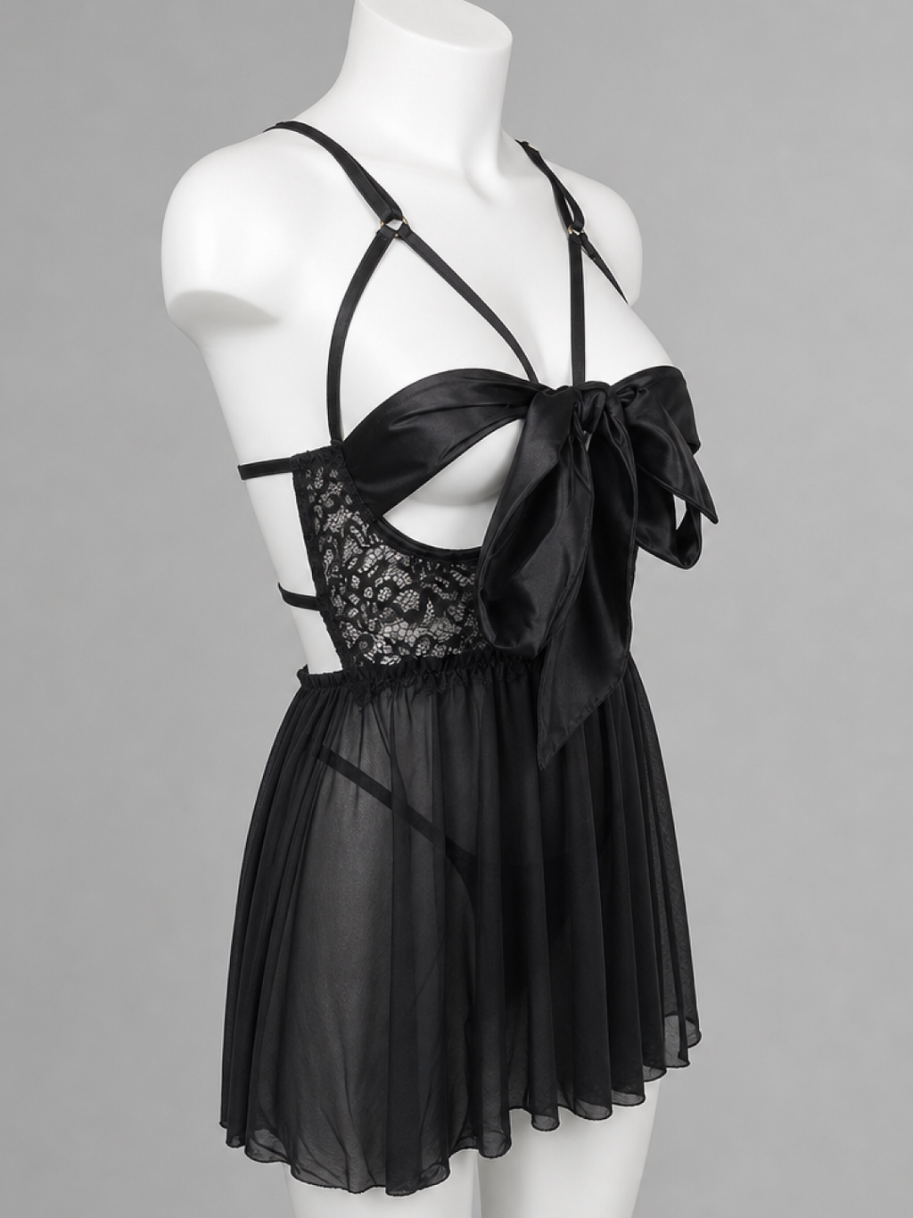 Midnight Bow Lace Babydoll Nightdress