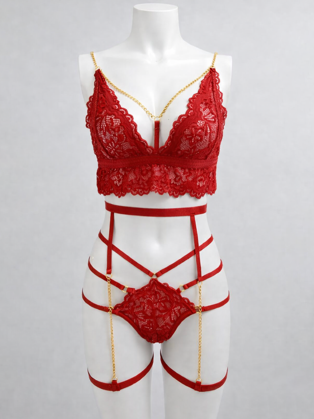 Midnight Luxe Lace Strappy Lingerie Set