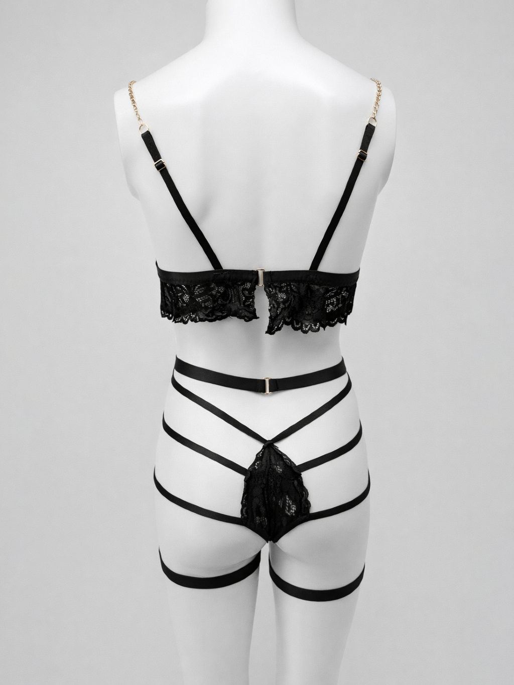 Midnight Luxe Lace Strappy Lingerie Set