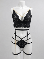 Midnight Luxe Lace Strappy Lingerie Set