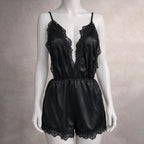 Midnight Elegance Satin Lace Romper