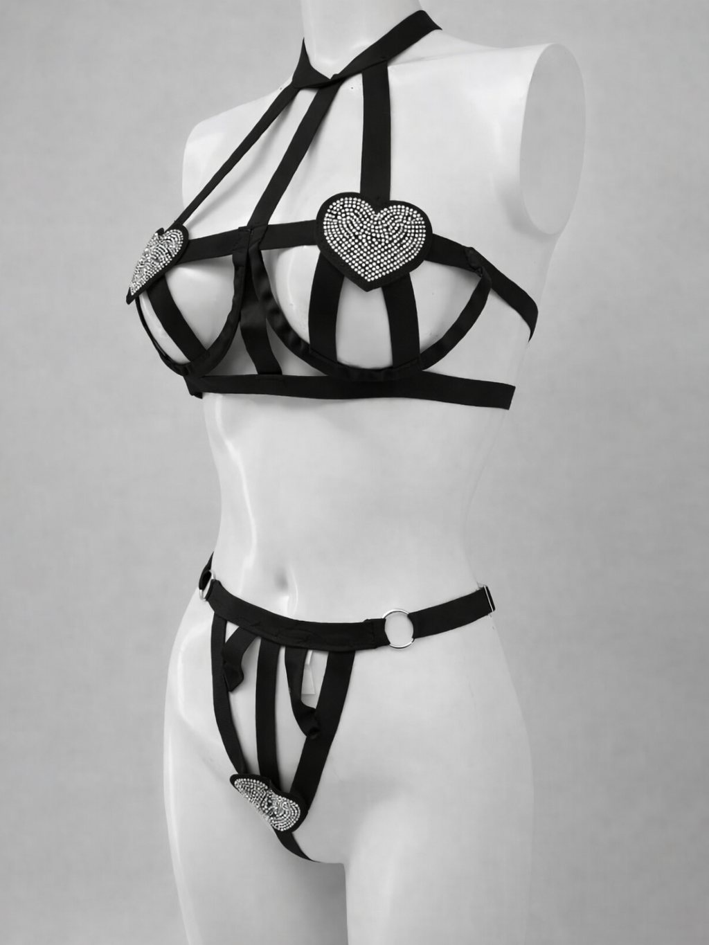 Dark Desire Strappy Heart Lingerie Set