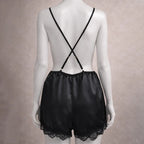 Midnight Elegance Satin Lace Romper
