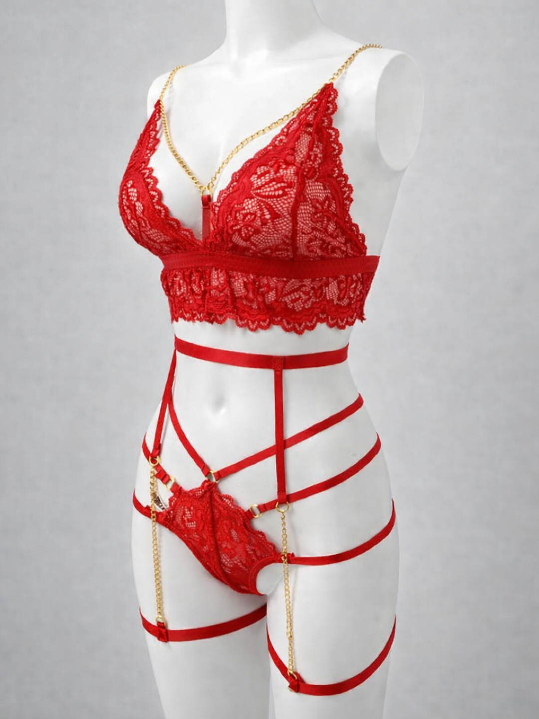 Midnight Luxe Lace Strappy Lingerie Set