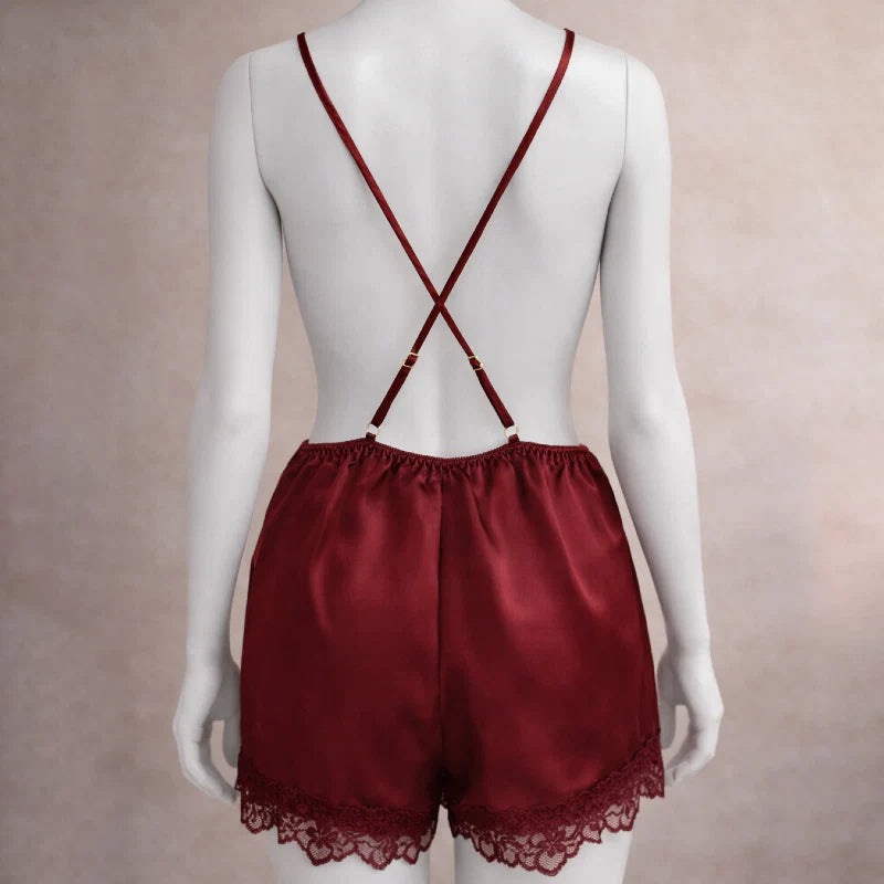 Midnight Elegance Satin Lace Romper